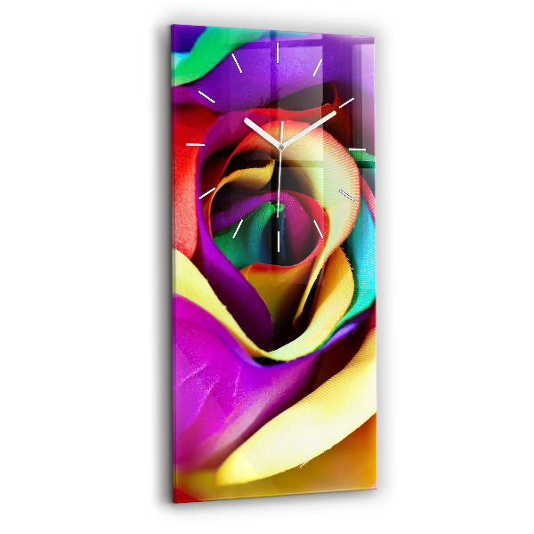 Ceas vertical de perete din sticlă decorativ Trandafir Curcubeu