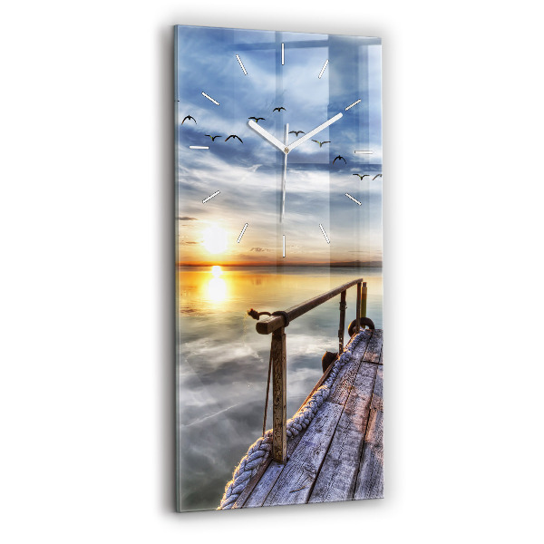 Ceas din sticlă dreptunghiular vertical decorativ Apus de soare la lac