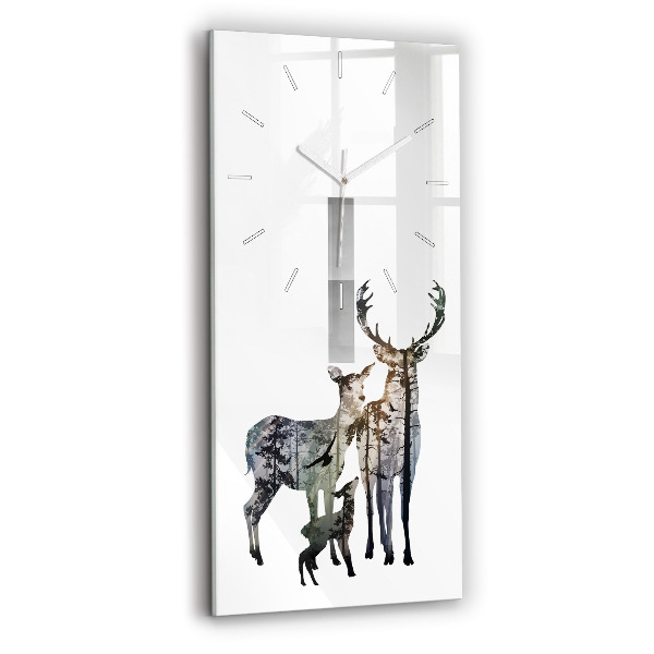 Ceas vertical de perete din sticlă decorativ Familia de cerbi