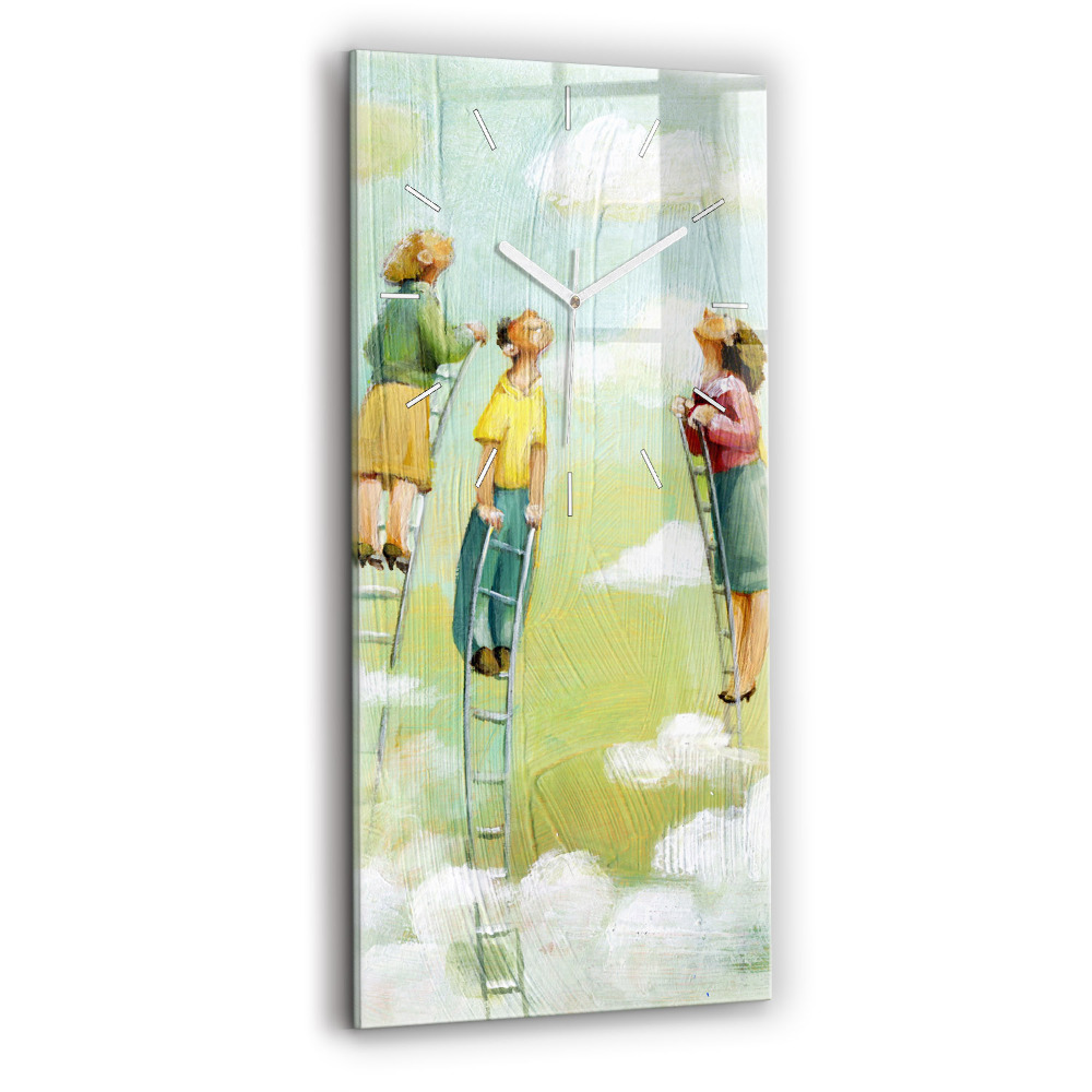 Ceas vertical de perete din sticlă decorativ Oamenii de pe scară