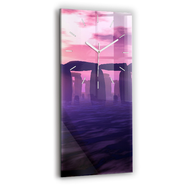 Ceas din sticlă dreptunghiular vertical decorativ Apus de soare la Stonehenge