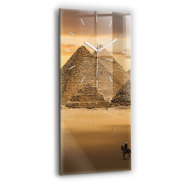 Ceas vertical de perete din sticlă decorativ Piramide și apus de soare