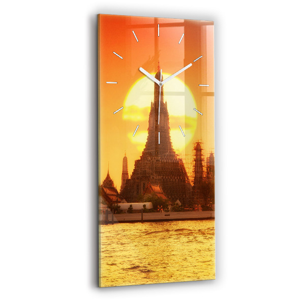 Ceas vertical de perete din sticlă decorativ Wat Arun Bangkok Thailanda