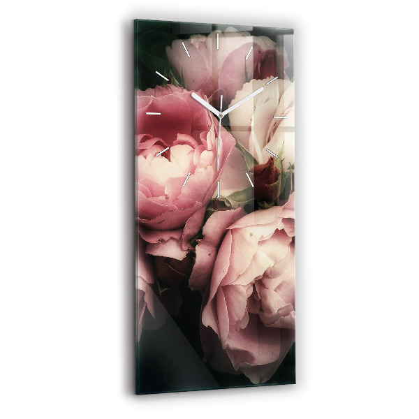Ceas din sticlă dreptunghiular vertical decorativ Buchet de trandafiri roz