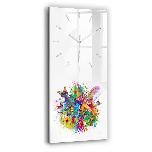 Ceas din sticlă dreptunghiular vertical decorativ Armonie florală cu fluturi