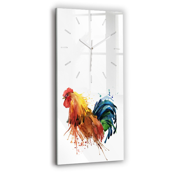 Ceas vertical de perete din sticlă decorativ Cocoș colorat
