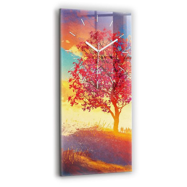 Ceas vertical de perete din sticlă decorativ Peisaj de toamnă