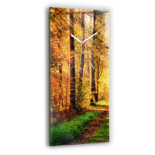 Ceas din sticlă dreptunghiular vertical decorativ Peisaj de pădure de toamnă