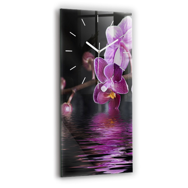 Ceas din sticlă dreptunghiular vertical decorativ Floare de orhidee pe apă