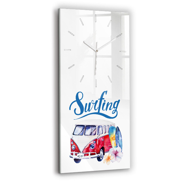 Ceas din sticlă dreptunghiular vertical decorativ Semn de mașină și surfing