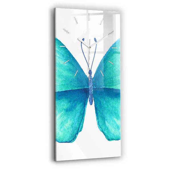 Ceas vertical de perete din sticlă decorativ Fluture de vară turcoaz