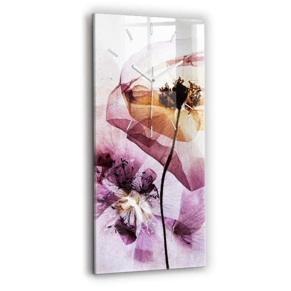 Ceas vertical de perete din sticlă decorativ Flori uscate de mac