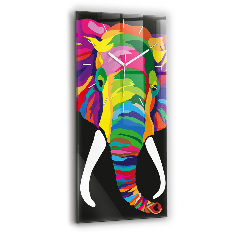 Ceas vertical de perete din sticlă decorativ Elefant colorat
