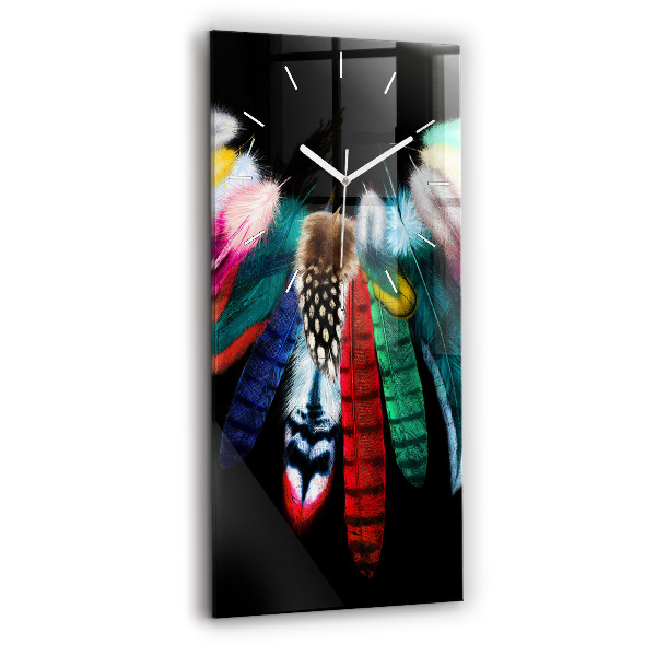 Ceas din sticlă dreptunghiular vertical decorativ Pene de pasăre colorate