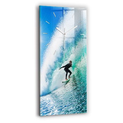 Ceas vertical de perete din sticlă decorativ Surfing în Hawaii