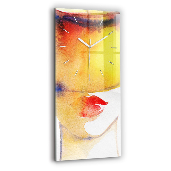 Ceas vertical de perete din sticlă decorativ Femeie cu pălărie