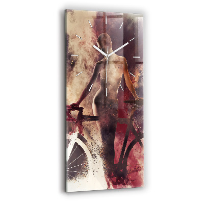 Ceas vertical de perete din sticlă decorativ Femeie și bicicletă