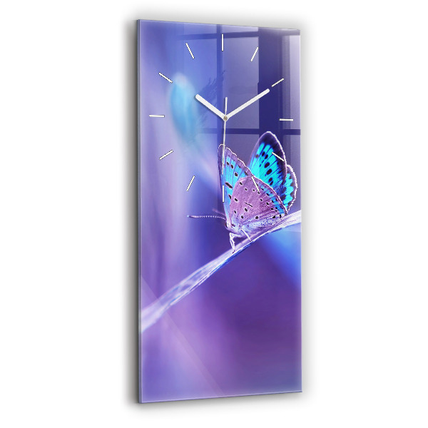 Ceas vertical de perete din sticlă decorativ Fluture pe iarbă