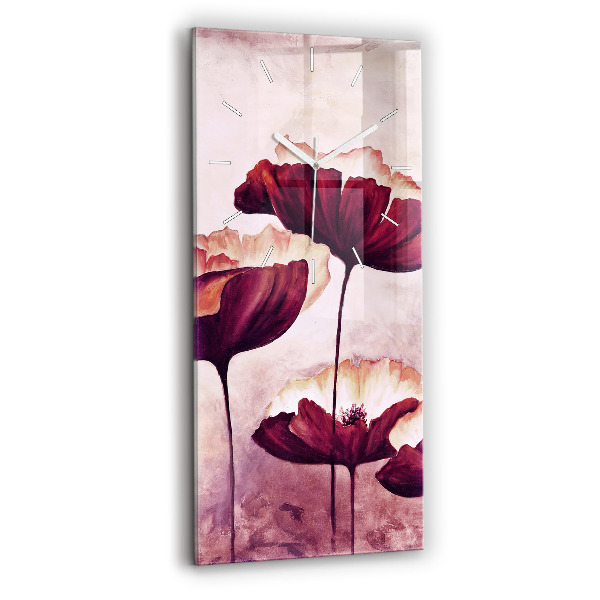 Ceas din sticlă dreptunghiular vertical decorativ Maci înfloriți