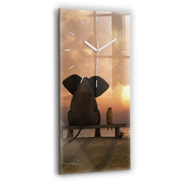 Ceas vertical de perete din sticlă decorativ Animale și apus de soare