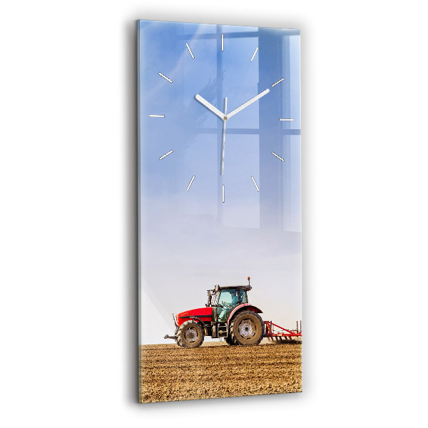Ceas din sticlă dreptunghiular vertical decorativ Fermier pe un tractor