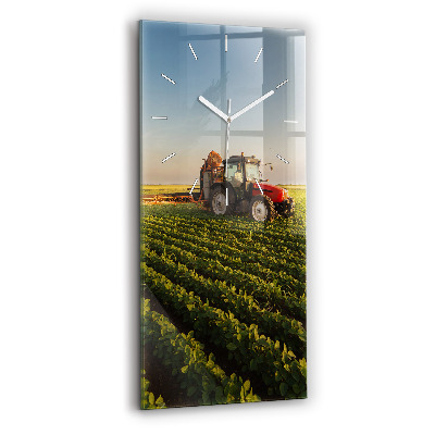 Ceas din sticlă dreptunghiular vertical decorativ Tractor într-un câmp agricol