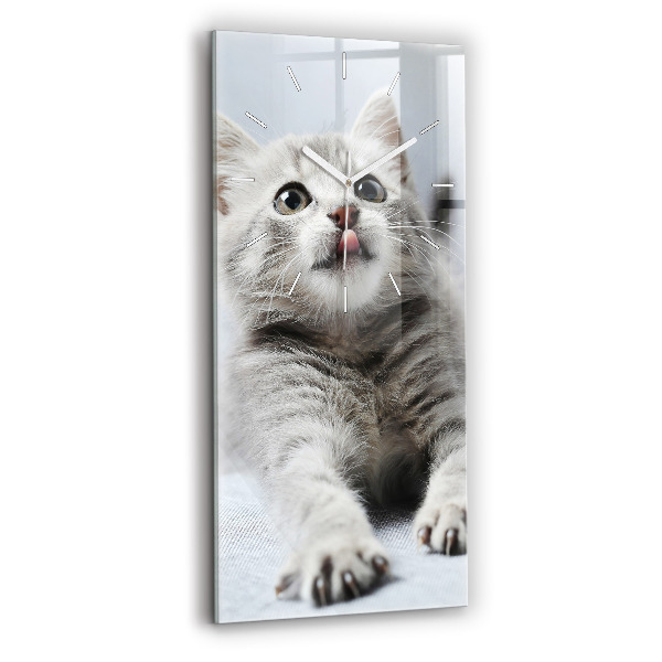 Ceas vertical de perete din sticlă decorativ Pisică pe canapea