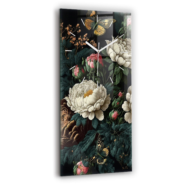 Ceas din sticlă dreptunghiular vertical decorativ Flori și fluturi aurii