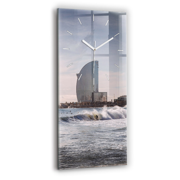 Ceas din sticlă dreptunghiular vertical decorativ Surferul din Barcelona