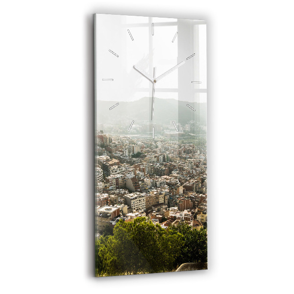 Ceas vertical de perete din sticlă decorativ Vedere spre Barcelona, Montjuïc