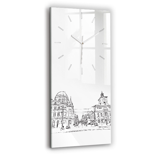 Ceas din sticlă dreptunghiular vertical decorativ Ilustrație a orașului Poznań