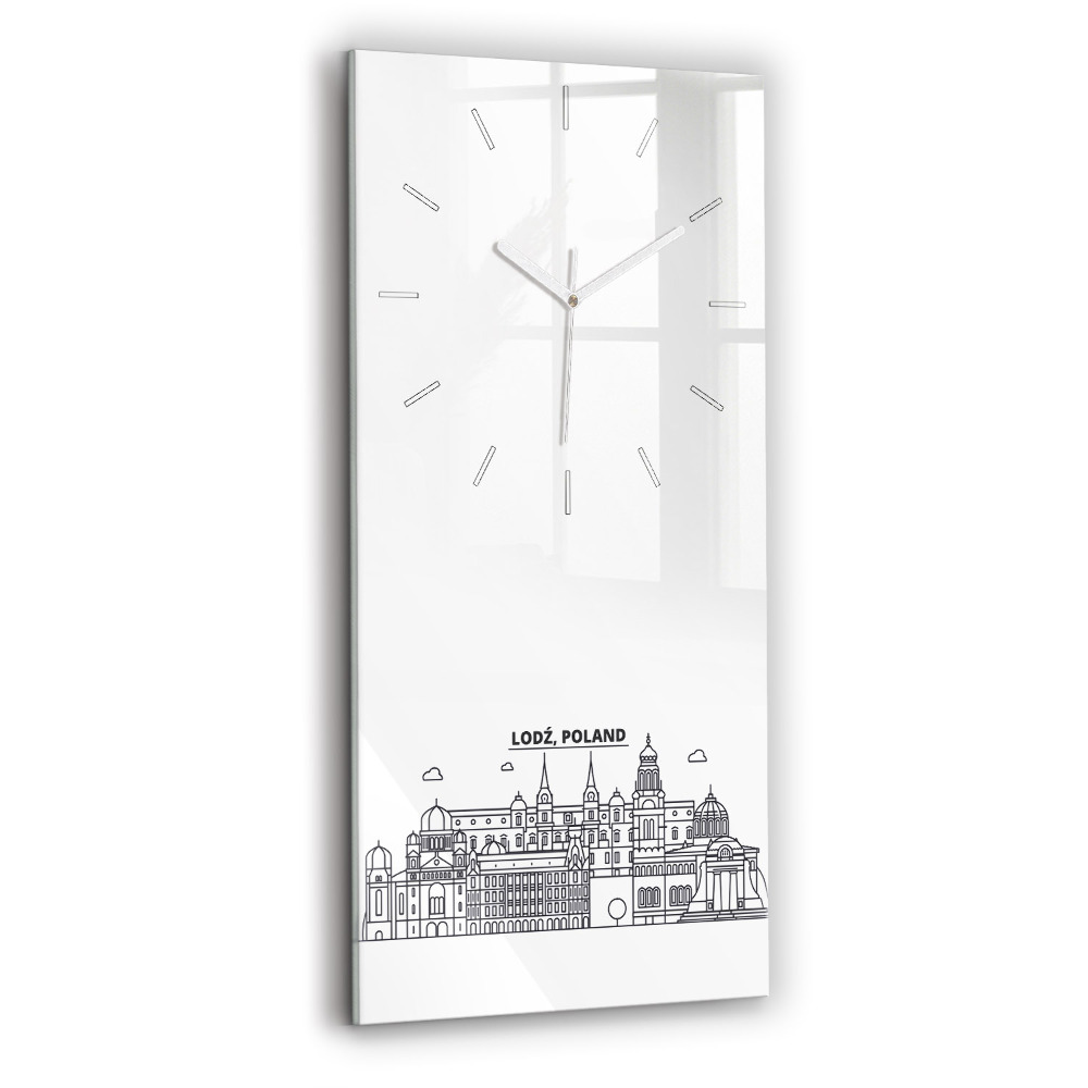 Ceas din sticlă dreptunghiular vertical decorativ Panorama arhitecturală a orașului Lodz