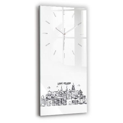 Ceas din sticlă dreptunghiular vertical decorativ Panorama arhitecturală a orașului Lodz