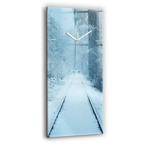 Ceas vertical de perete din sticlă decorativ Cerbi pe șine