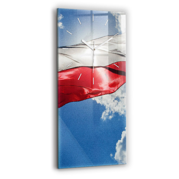 Ceas vertical de perete din sticlă decorativ Steagul polonez pe cer