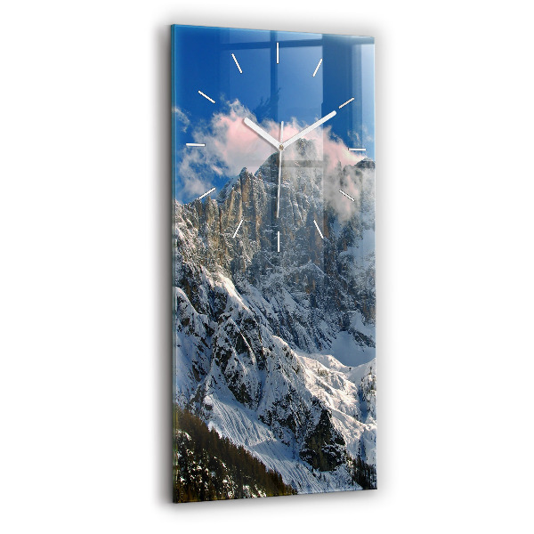 Ceas vertical de perete din sticlă decorativ Munți sub cer albastru