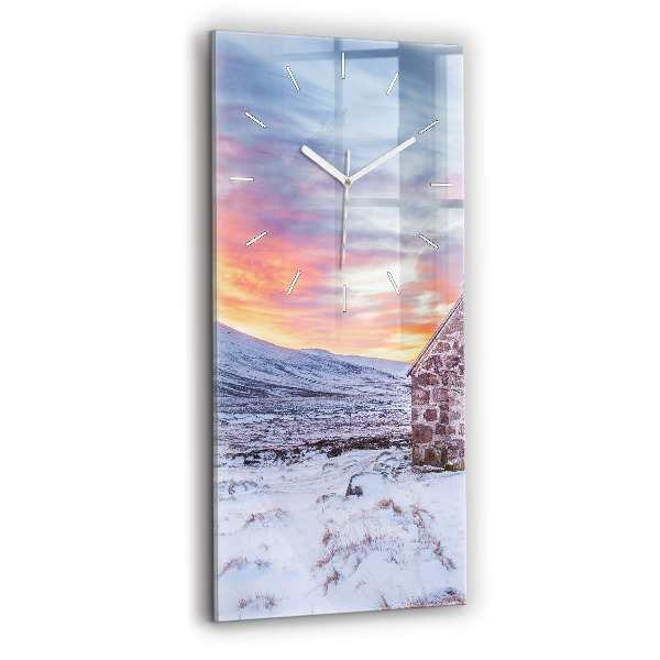 Ceas din sticlă dreptunghiular vertical decorativ Căsuță la munte