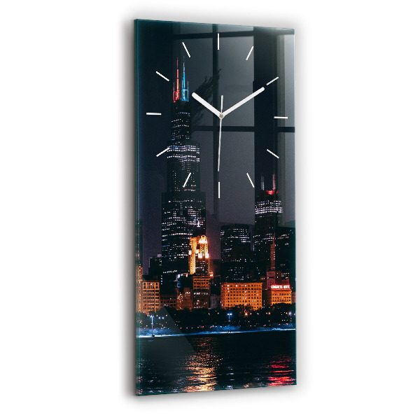 Ceas vertical de perete din sticlă decorativ Peisaj urban Chicago