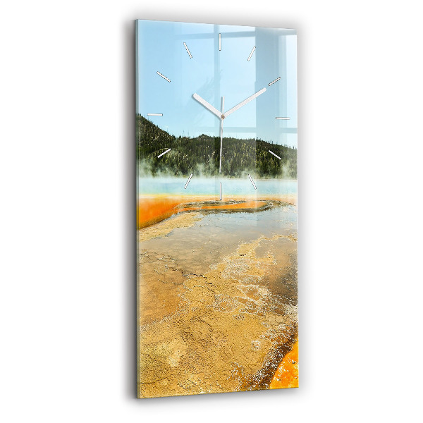 Ceas vertical de perete din sticlă decorativ Lac cu Munți