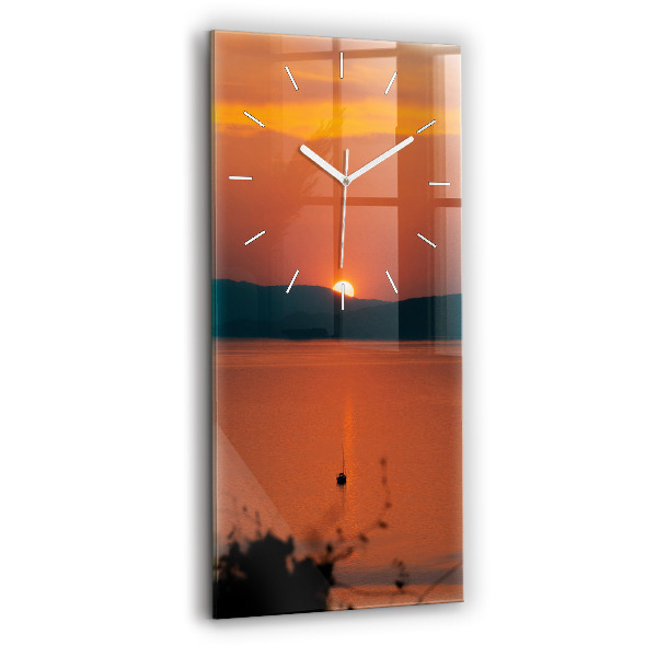 Ceas din sticlă dreptunghiular vertical decorativ Lacul Balaton seara