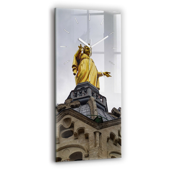 Ceas vertical de perete din sticlă decorativ Statuia Fecioarei Maria din Lyon