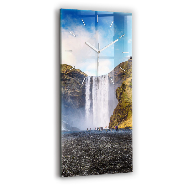 Ceas vertical de perete din sticlă decorativ Cascadă în Islanda