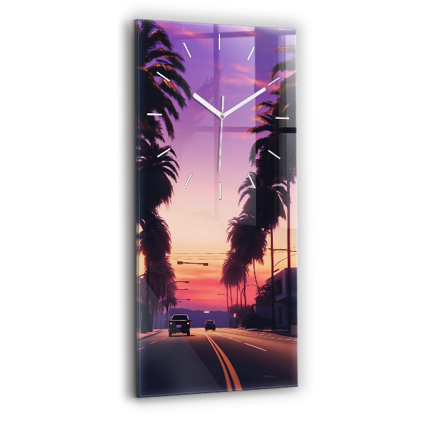 Ceas din sticlă dreptunghiular vertical decorativ Apus de soare în Los Angeles