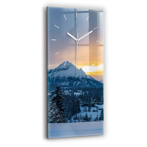 Ceas vertical de perete din sticlă decorativ Peisaj montan