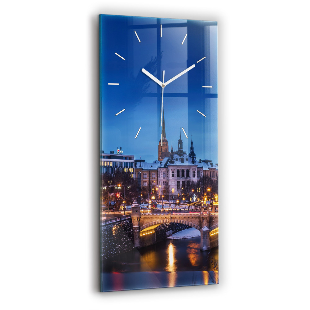 Ceas vertical de perete din sticlă decorativ Panoramă a orașului Pilsen