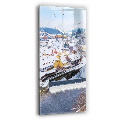 Ceas din sticlă dreptunghiular vertical decorativ Panoramă a orașului iarna