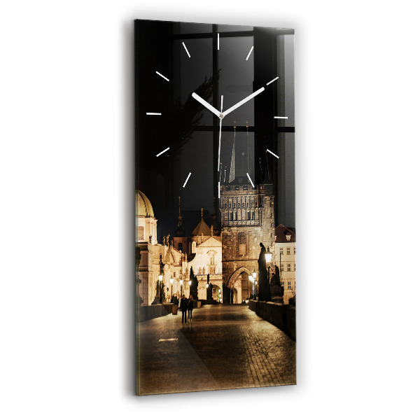 Ceas vertical de perete din sticlă decorativ Podul Carol din Praga