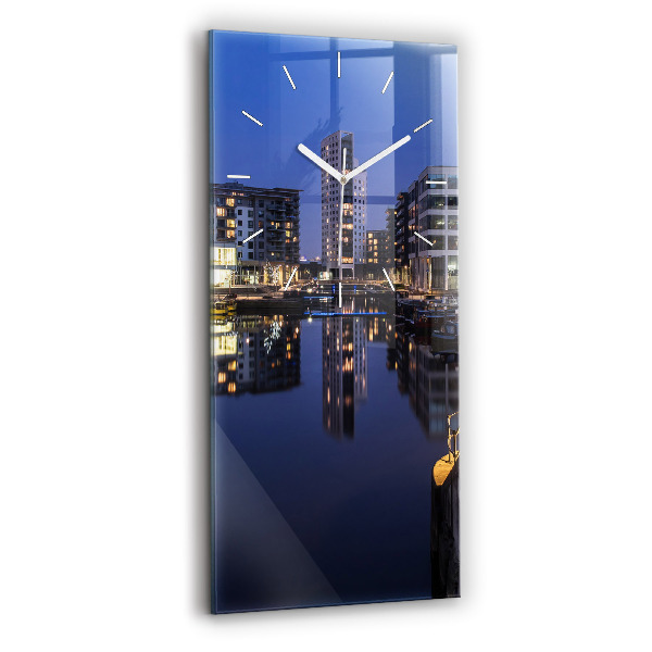 Ceas vertical de perete din sticlă decorativ Orașul luminat noaptea