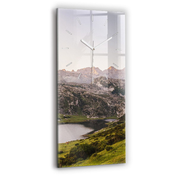 Ceas vertical de perete din sticlă decorativ Lacul și Munții Pirinei