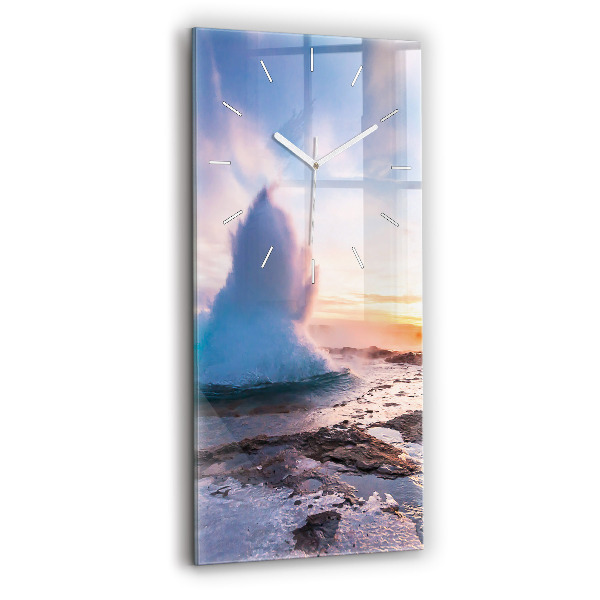 Ceas vertical de perete din sticlă decorativ Gheizerul de pe insula Islanda